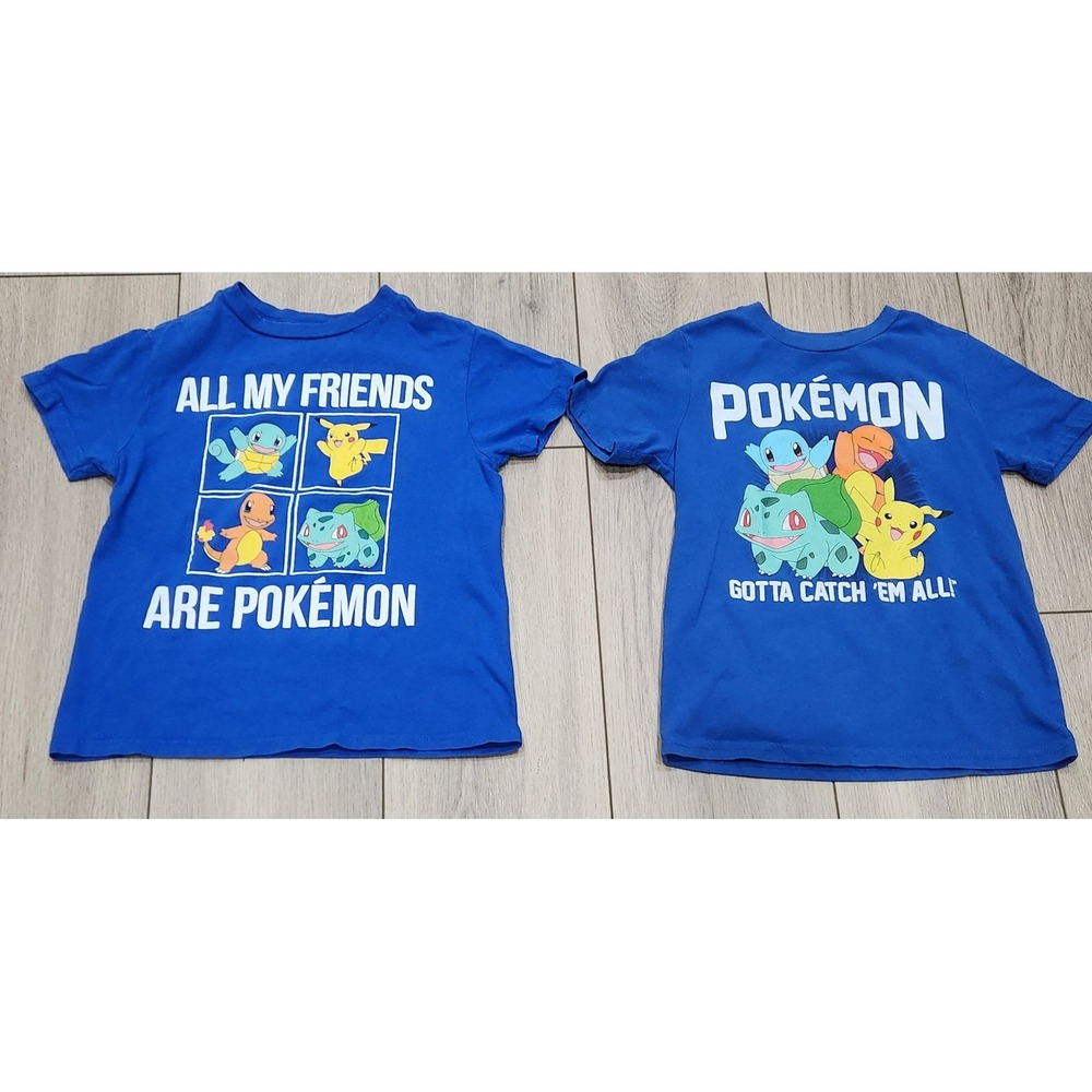 2 Pokemon Shirts Kids Size XS Squirtle Pikachu Charmander Bulbasaur Catch Em All